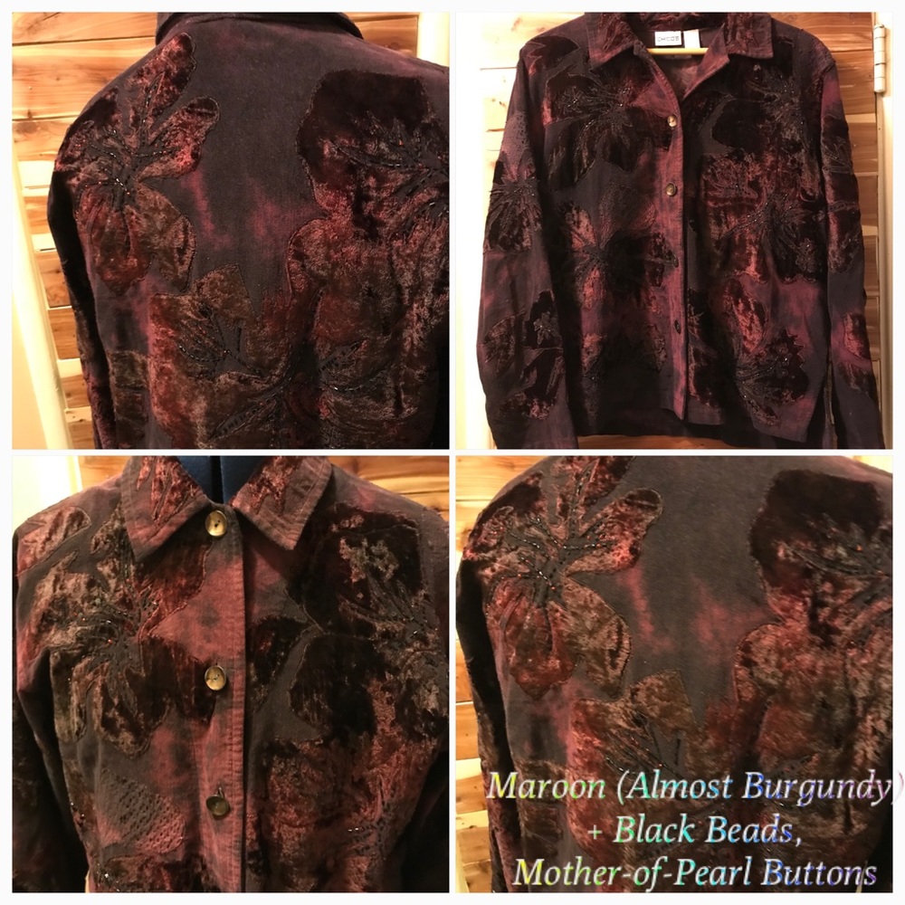 Velvet-Appliqué Cotton, Beaded Shirt, Jacket